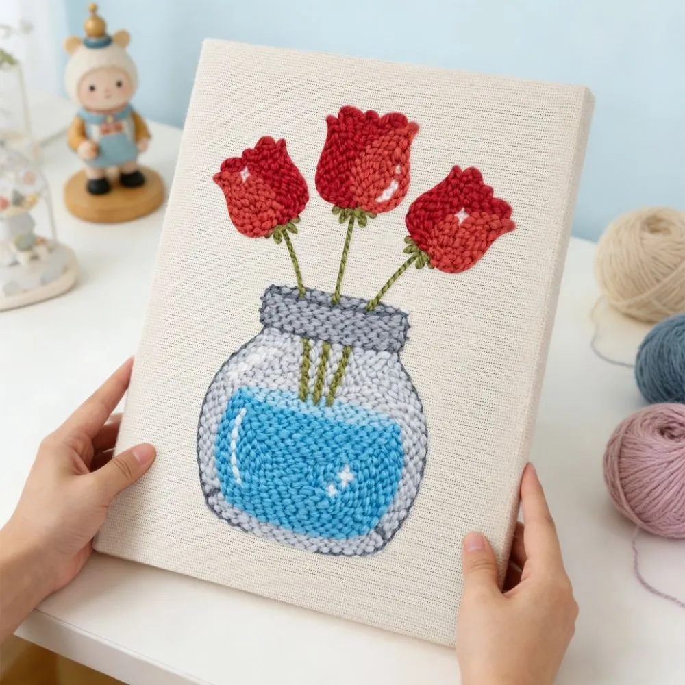 Figured'Art Pot met Tulpen punch needle pakket 20x30cm met frame