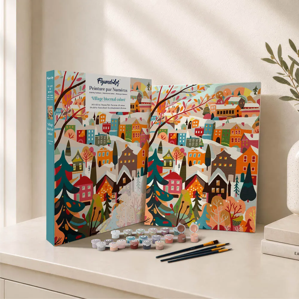 Figured'Art Kleurrijk Winterdorp schilderen op nummer cadeauset winter