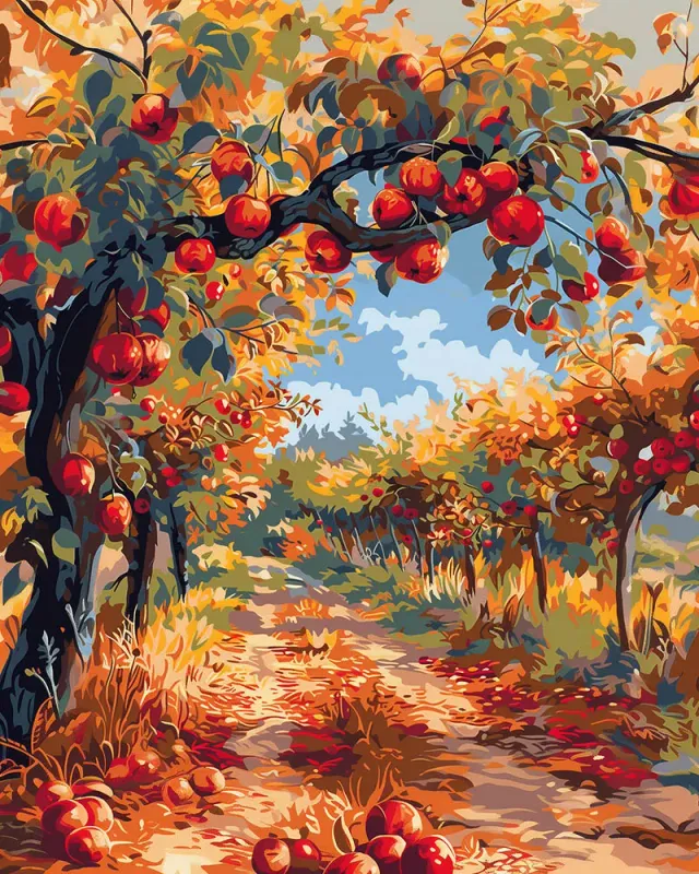Figured'Art Rode Appels Herfstboom diamond painting 40x50 cm