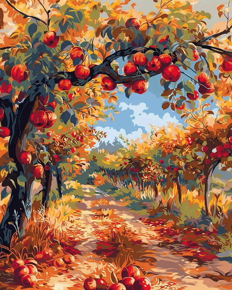 Figured'Art Rode Appels Herfstboom diamond painting 40x50 cm