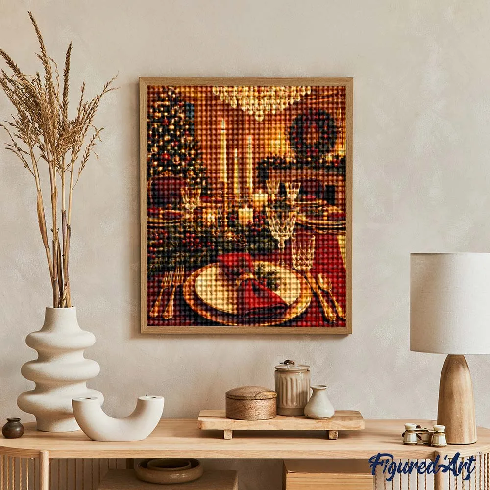 Figured'Art Kerstdiner bij kaarslicht diamond painting 40x50cm full drill