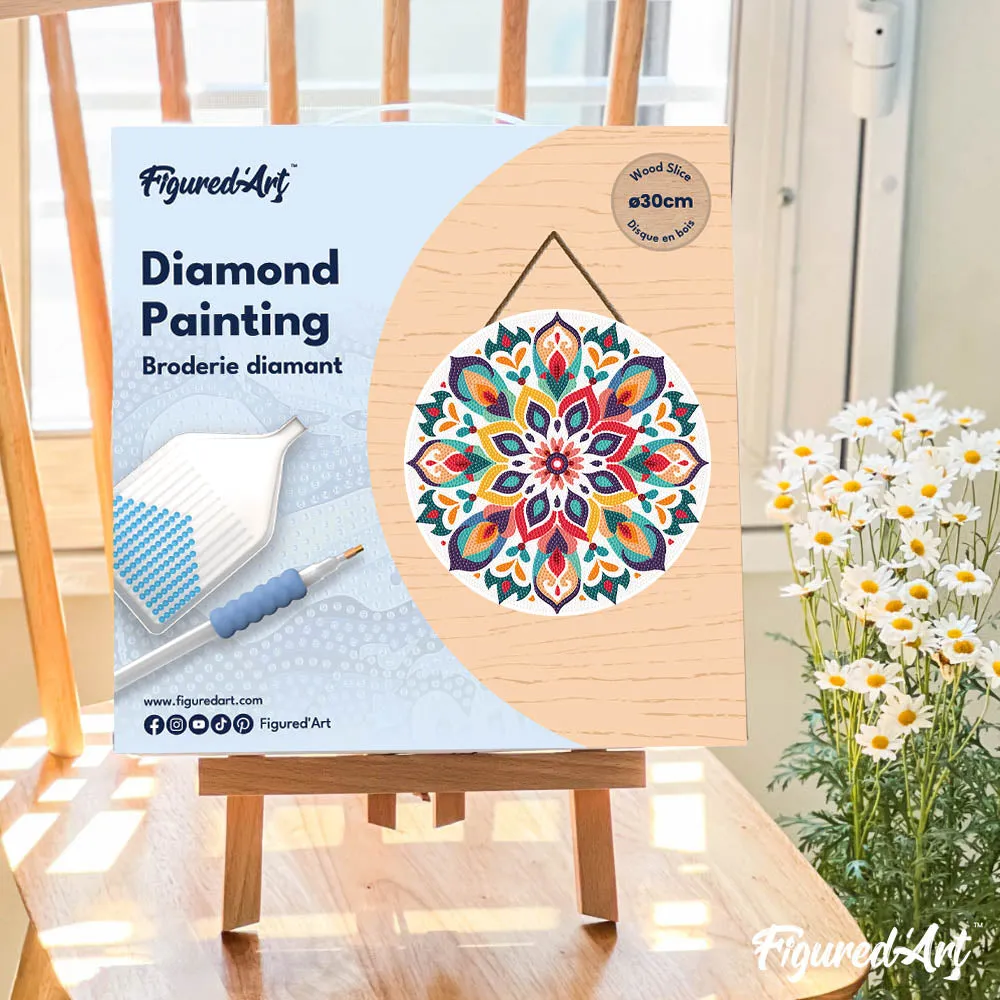Figured'Art Bloemenmandala diamond painting houten schijf 30 cm