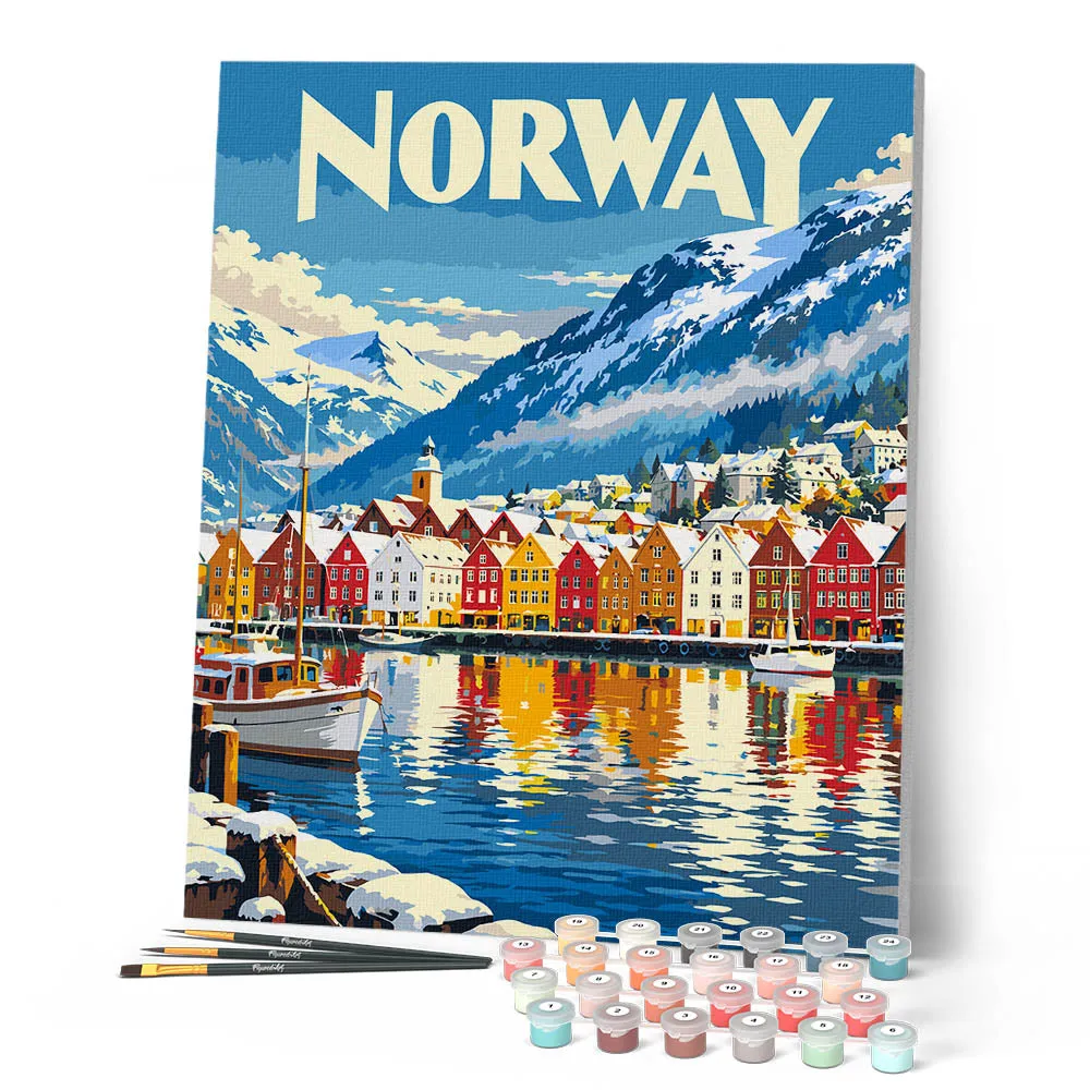 Figured'Art Reisposter Bergen schilderen op nummers Noorwegen