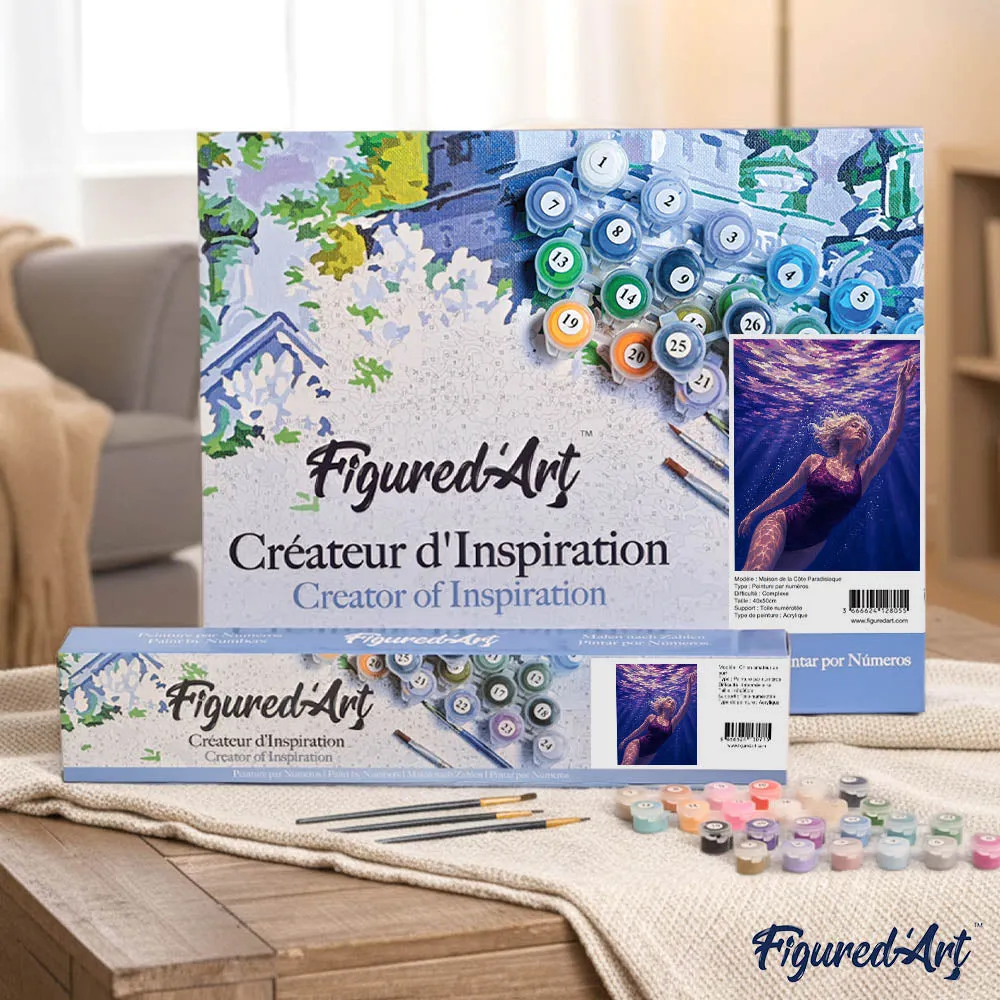 Figured'Art Oceaanfluistering schilderen op nummer 40x50 cm aqua