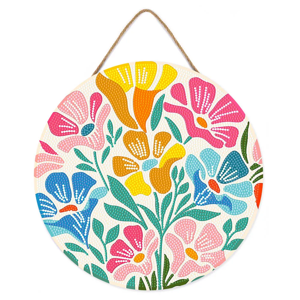Figured'Art Kleurrijk Bloemenpatroon diamond painting 30 cm hout