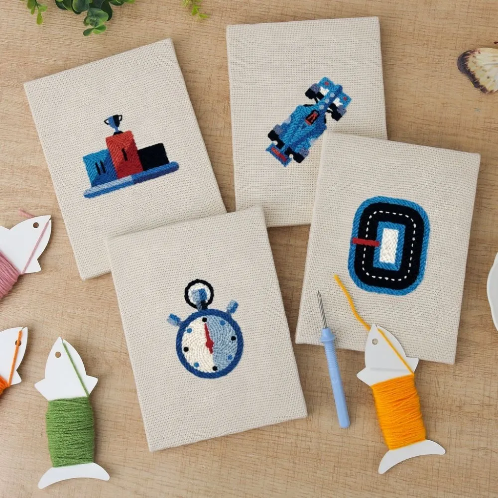 Figured'Art Pitstop punch needle set 4 stuks met frames stilleven