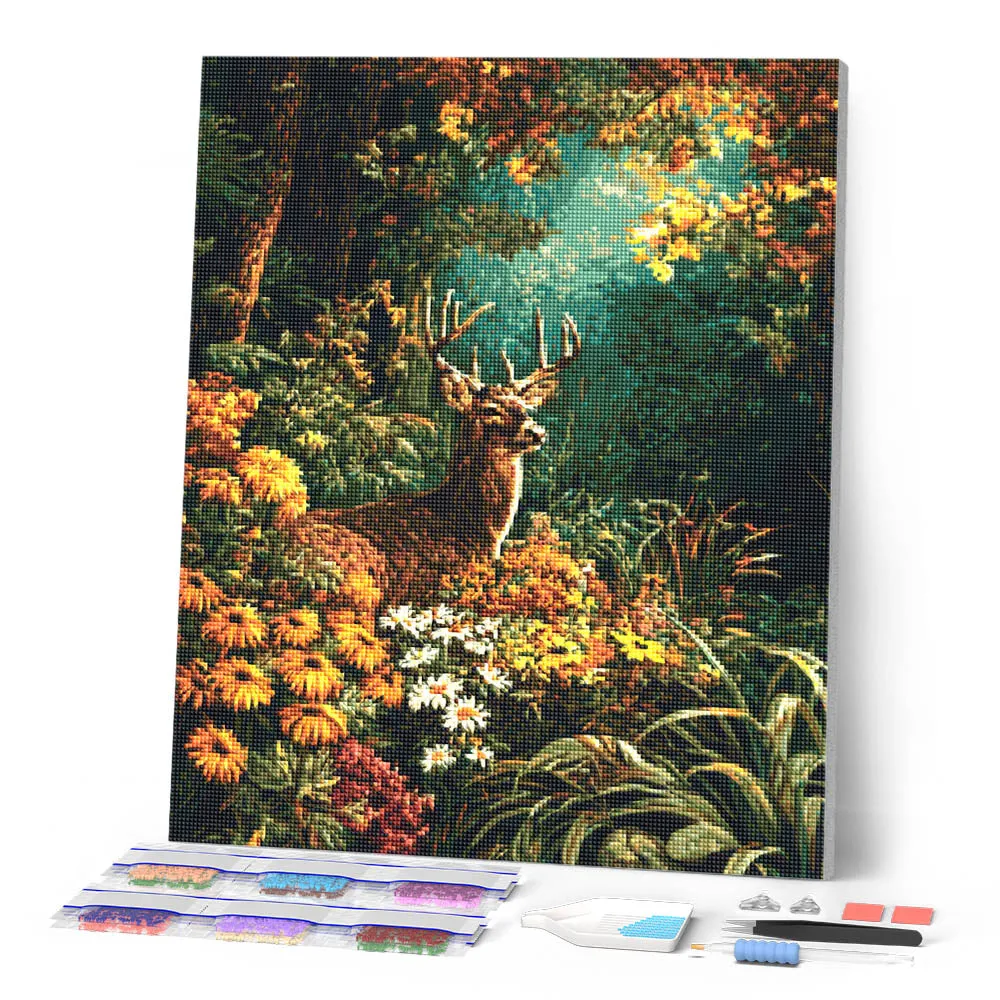 Figured'Art Diamond Painting Hert tussen herfstbloemen 40x50cm