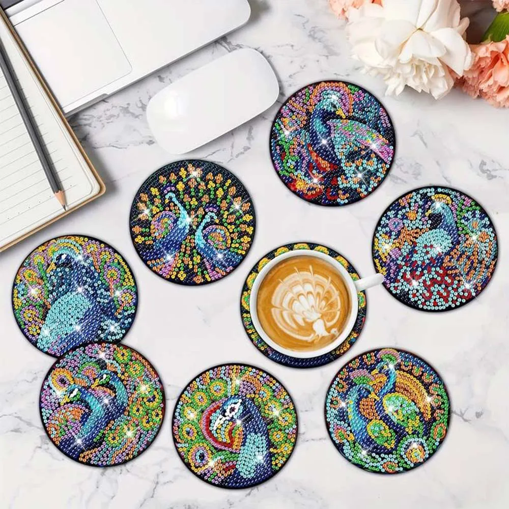 Figured'Art Pauw onderzetters diamond painting 5D 8 stuks kurk