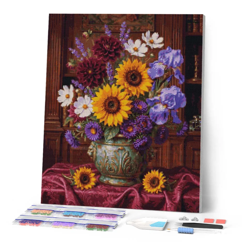 Figured'Art Levendig tuinboeket diamond painting 40x50 cm bloemen