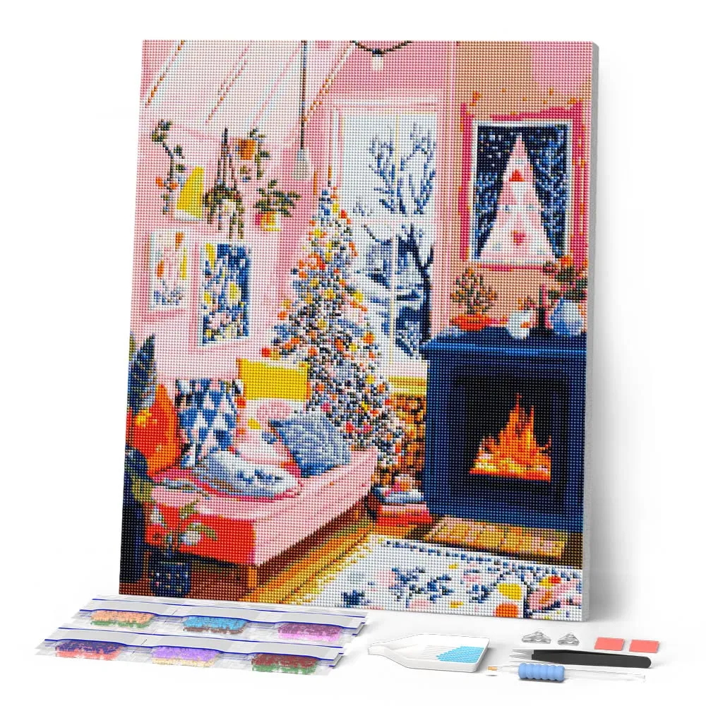 Figured'Art Artistiek Feesthoekje diamond painting kerst vierkant/rond