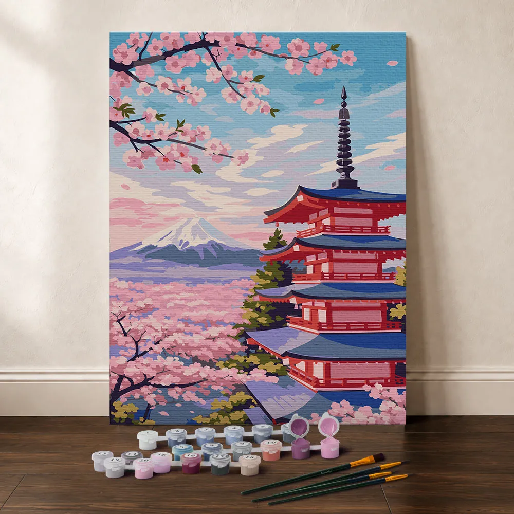 Figured'Art Fuji-pagode schilderen op nummer cadeauset 24,5x32,5 cm
