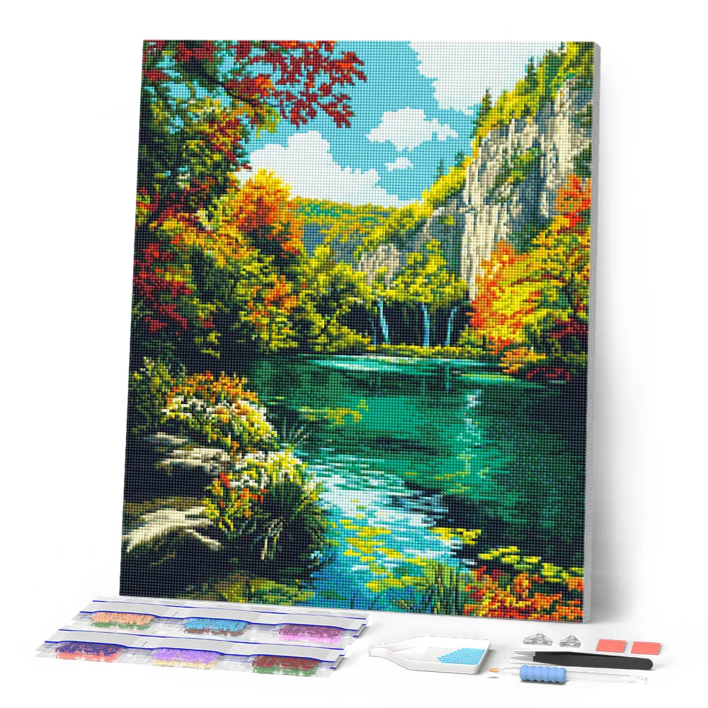 Figured'Art Smaragdmeer in de herfst diamond painting 40x50 cm