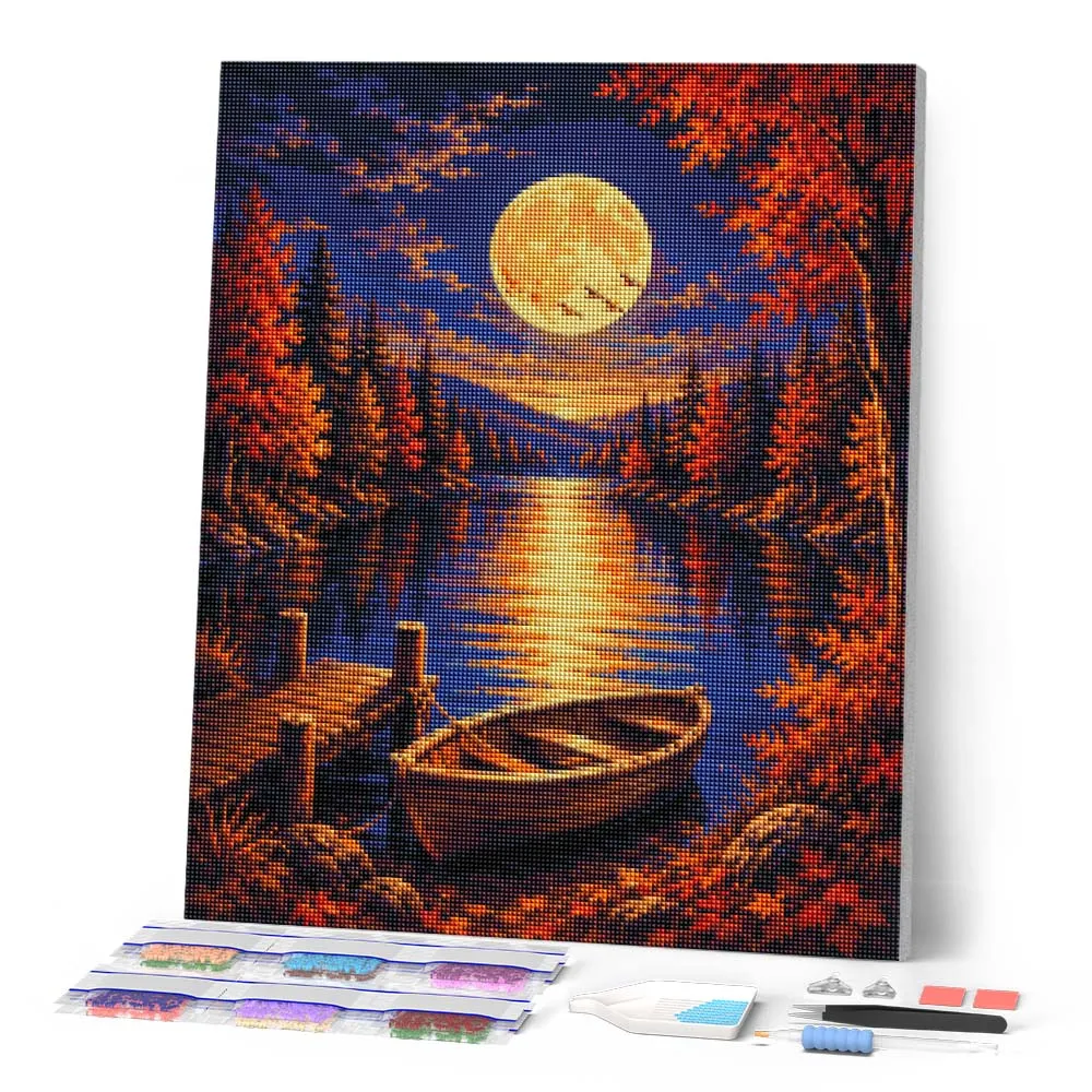 Figured'Art Harvest Moon boven het Meer diamond painting 40x50 cm