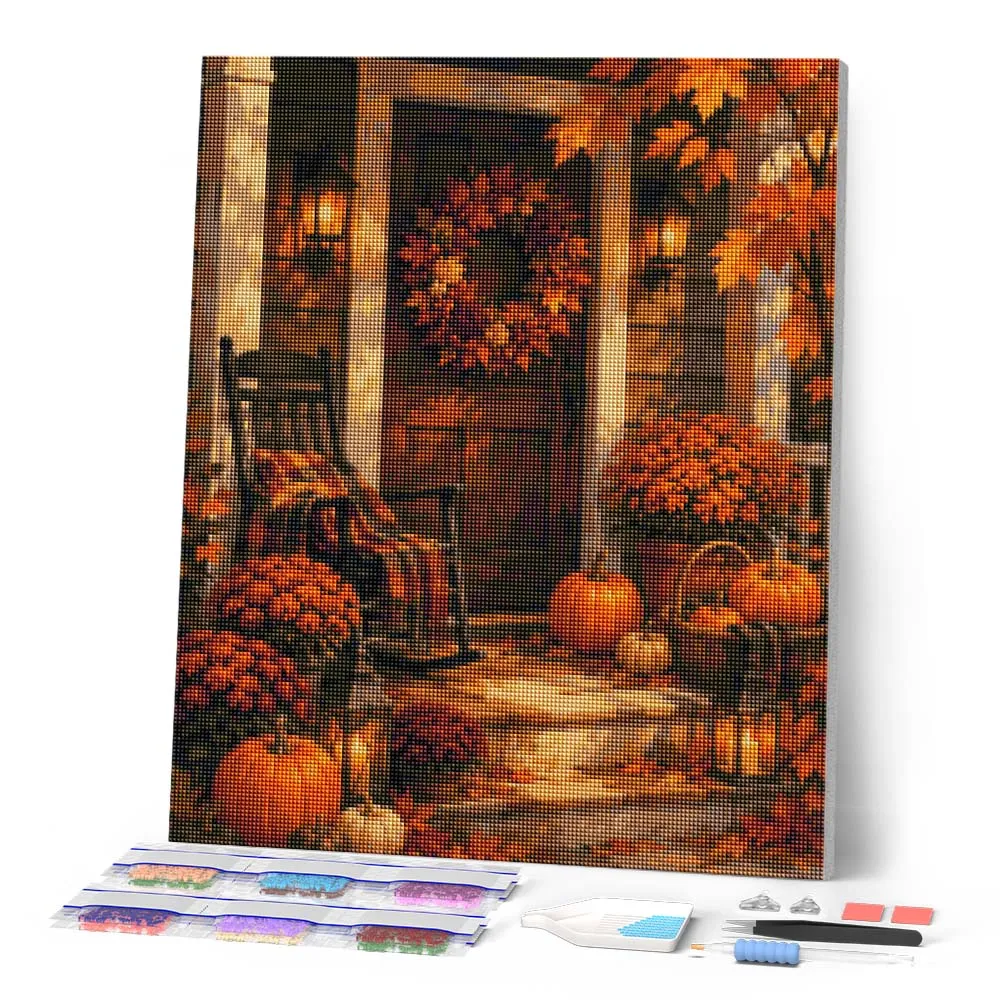 Figured'Art Gezellige Herfstveranda diamond painting 40x50cm rond
