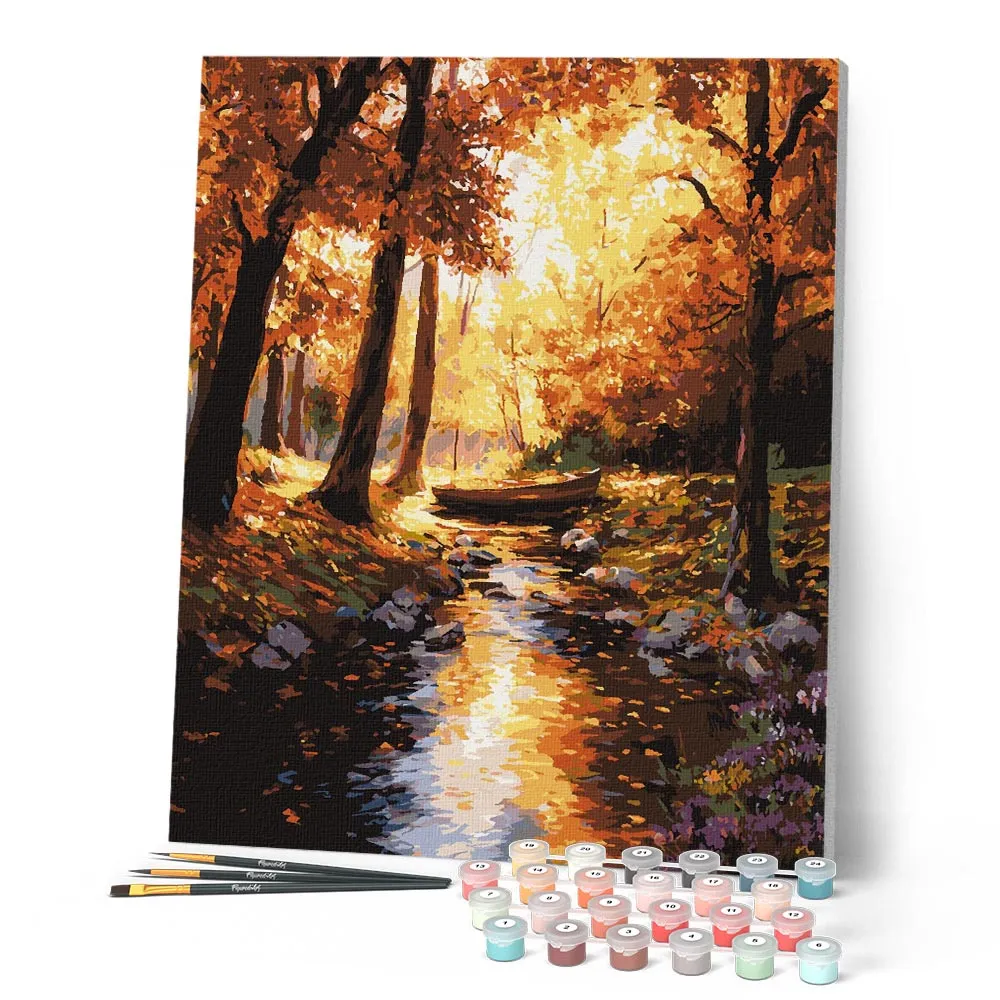 Figured'Art Schilderen op Nummer Gouden herfststroom canvas 40x50 cm