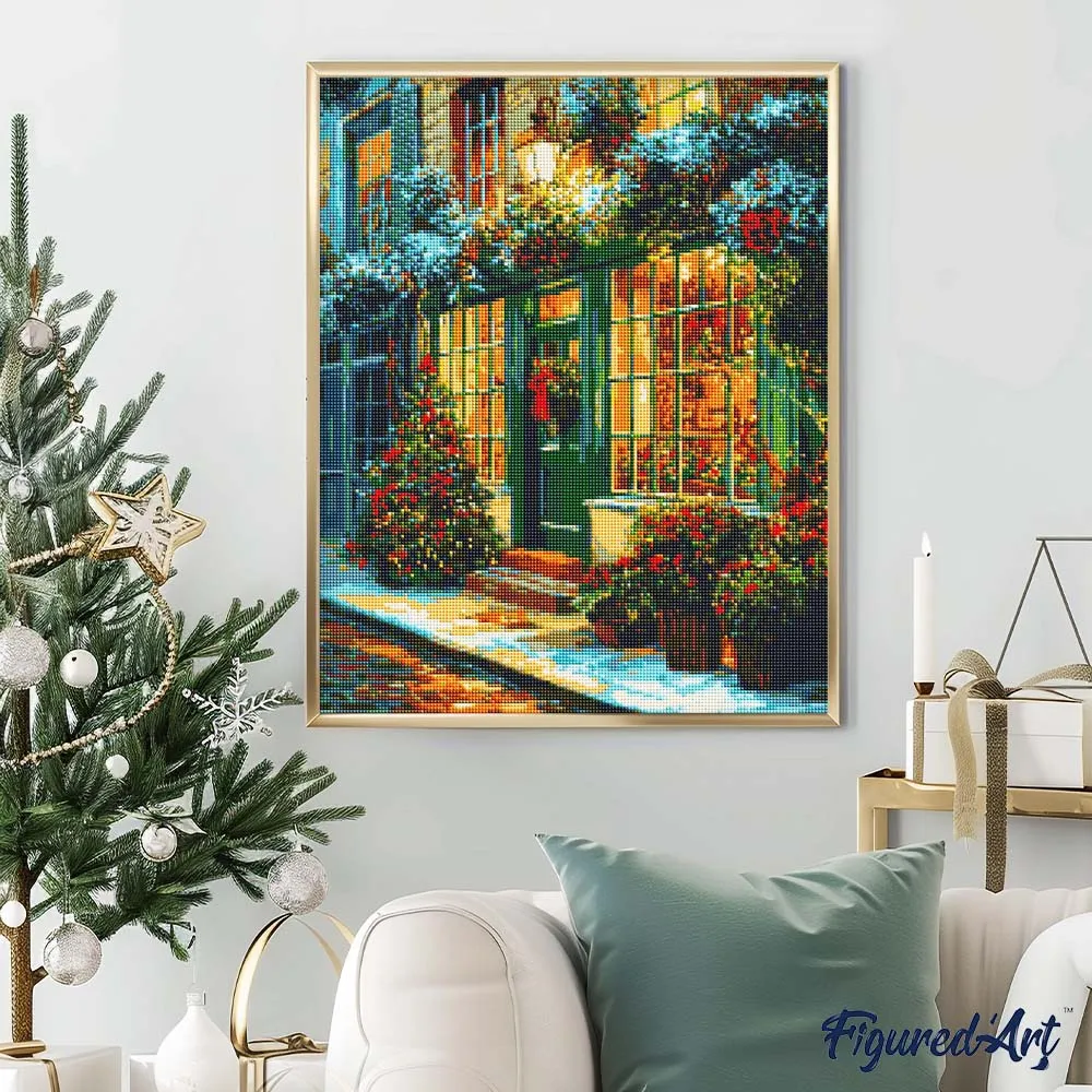 Figured'Art Feestelijke Groene Deur diamond painting 40x50 cm kerst