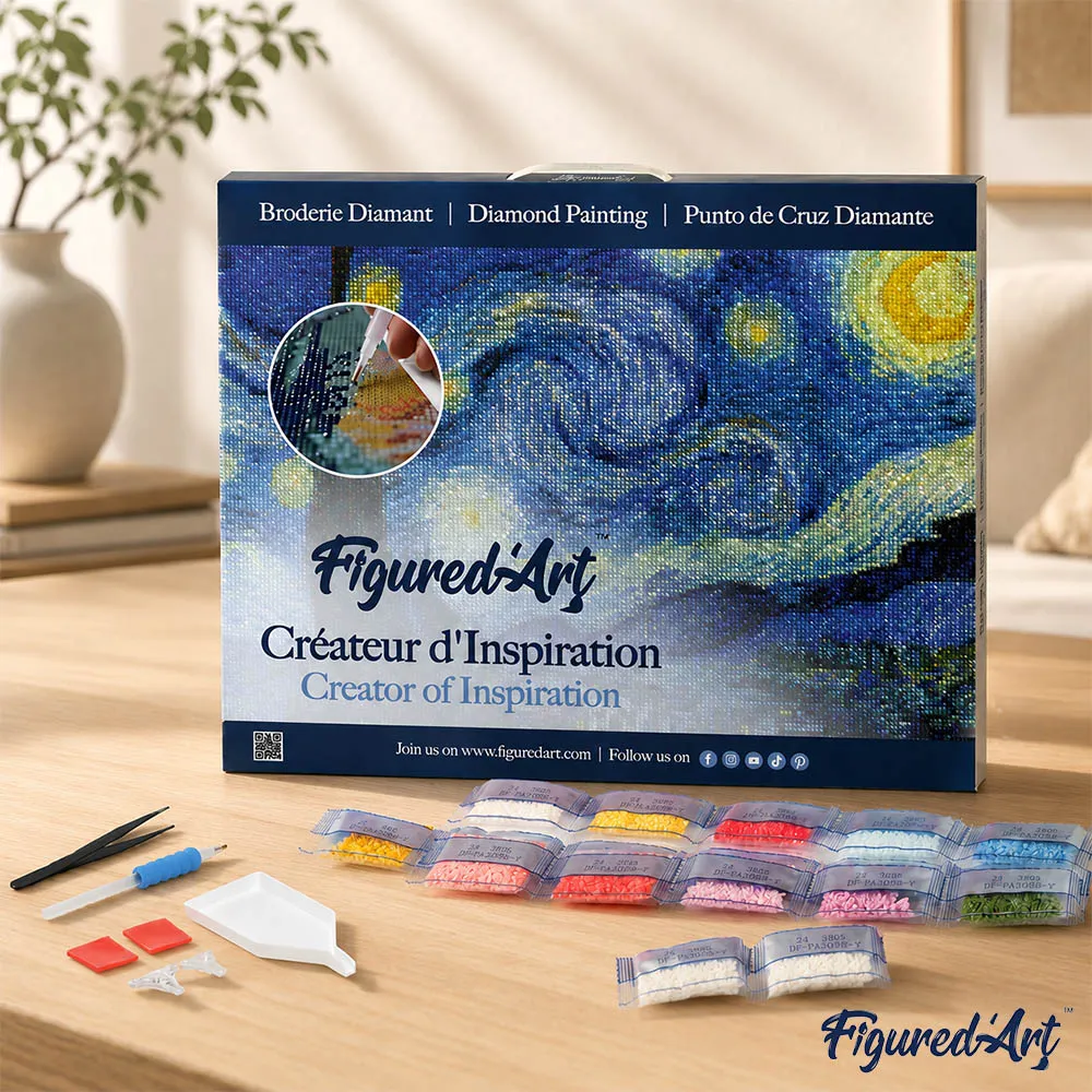 Figured'Art Stille Nacht diamond painting vierkant 40x50cm ingelijst