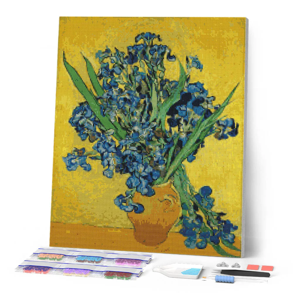 Figured'Art Vaas met Irissen Van Gogh diamond painting full drill