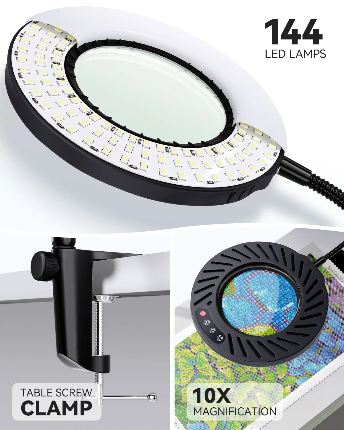 ARTDOT vergrootglas met licht en standaard 10x 144 LED lamp