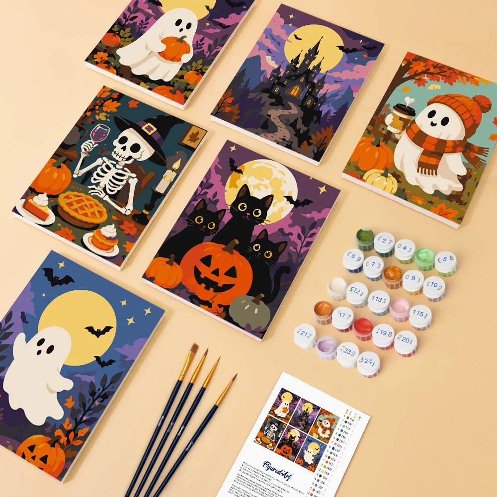 Figured'Art Spookachtige Herfstavonden schilderen op nummer 15x20 cm 6 stuks