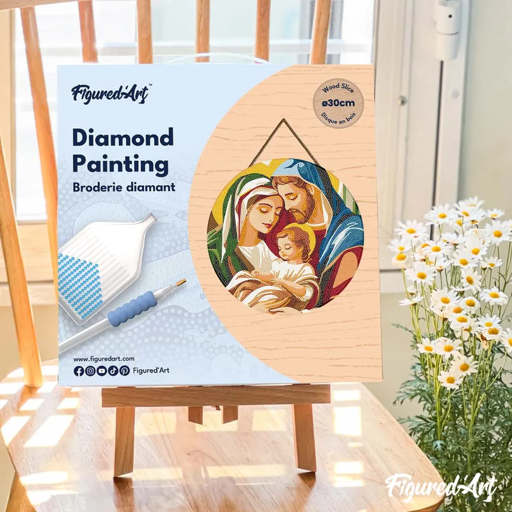 Figured'Art Heilige Familie diamond painting houten schijf 30 cm