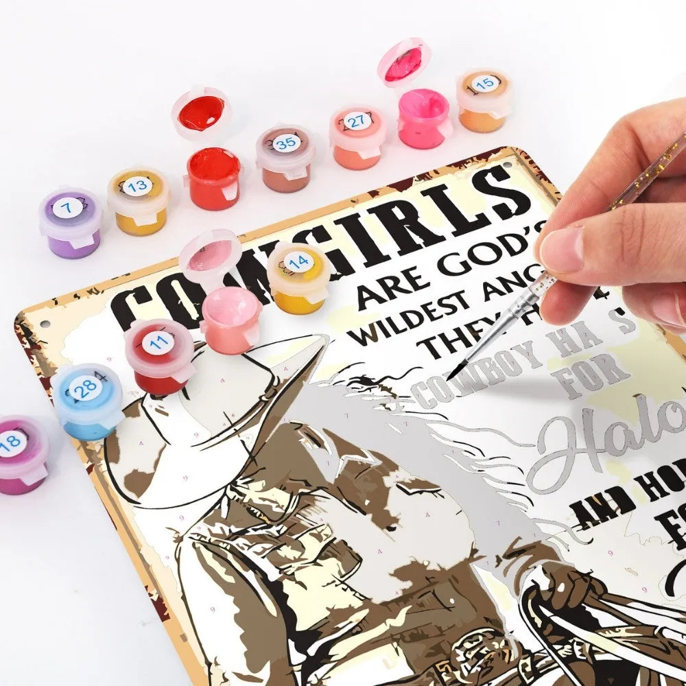 Figured'Art Cowgirls schilderen op nummer metalen poster 30x20 cm