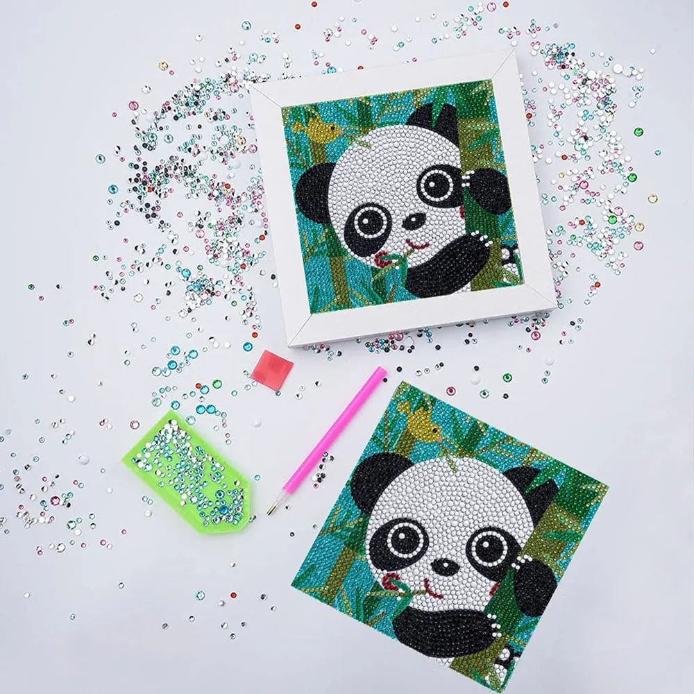 Figured'Art Panda diamond painting kinderen 15x15cm met lijst rond
