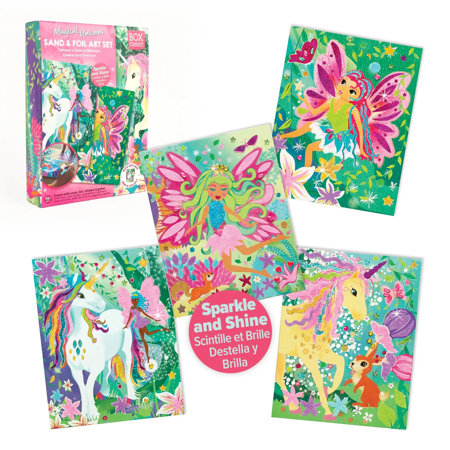 Box Candiy Magical Unicorns Sand Foil Art knutselset 4 kaarten