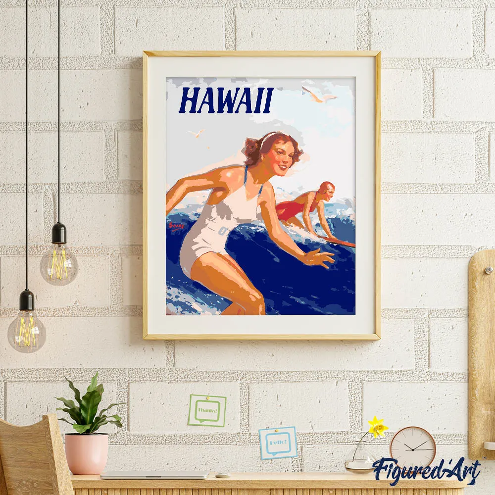 Figured'Art Hawaïaanse surfmeisjes schilderen op nummer 40x50cm zee