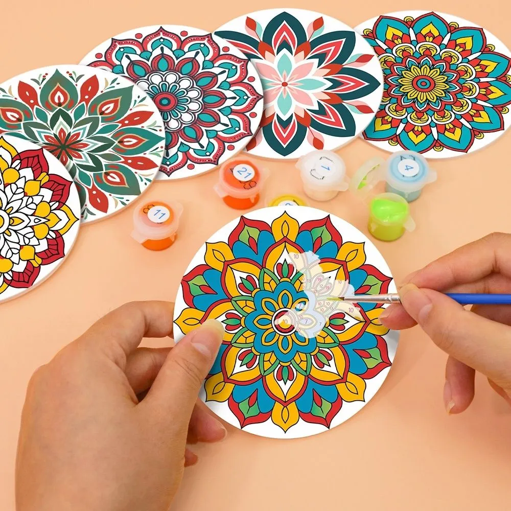 Figured'Art Gekleurde Mandala schilderen op nummer onderzetters 6x