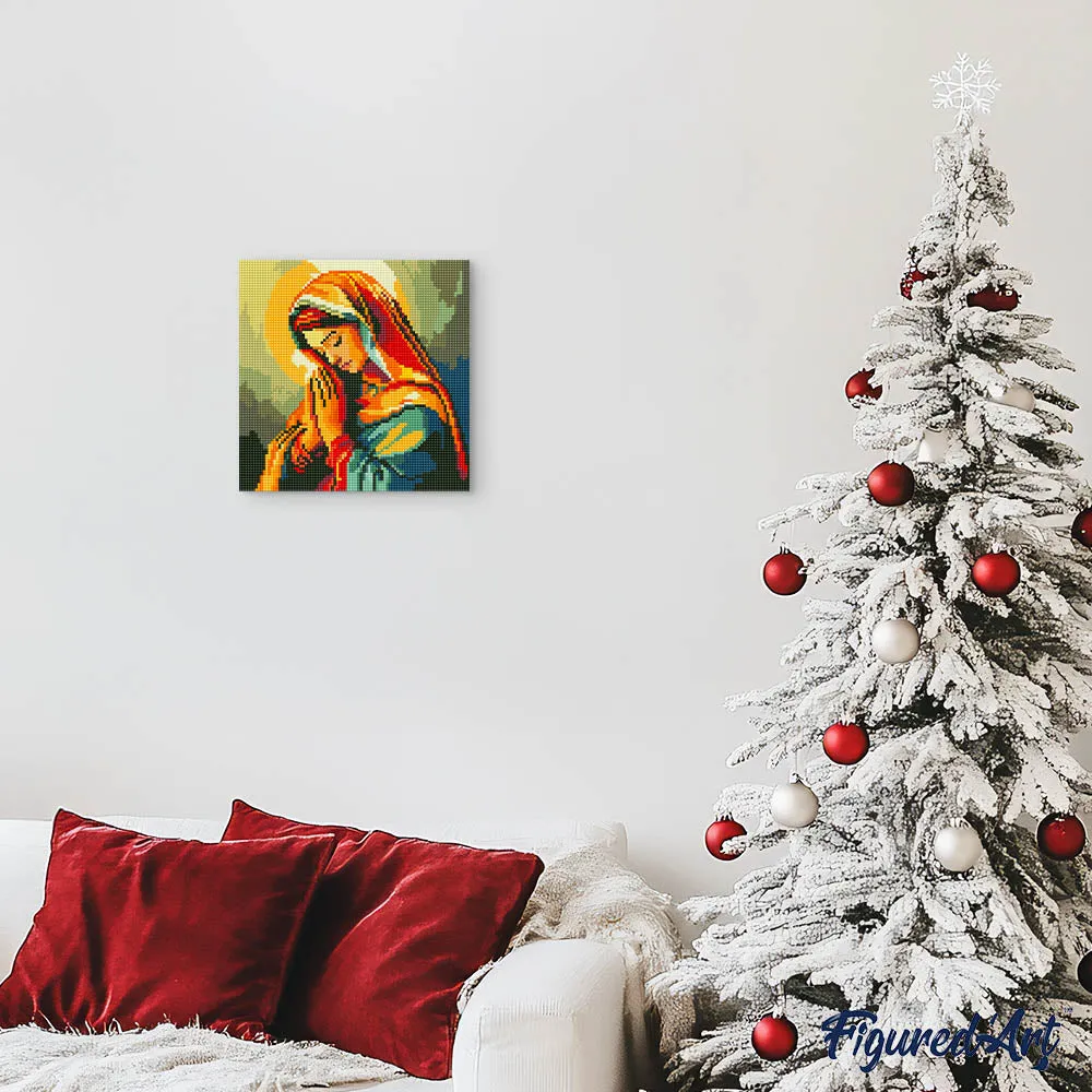 Figured'Art Mini Biddende Maria diamond painting 25x25cm rond
