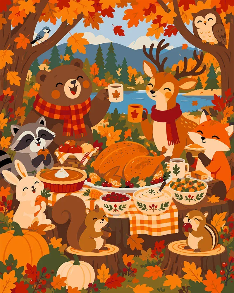 Figured'Art Bosvrienden Thanksgiving schilderen op nummer 40x50cm