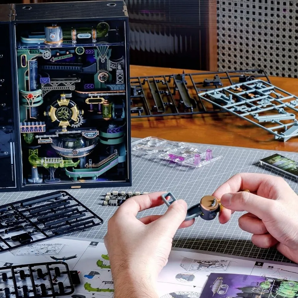 Figured'Art Alchemie-stad 3D puzzel 247 stukjes met LED knikkerbaan