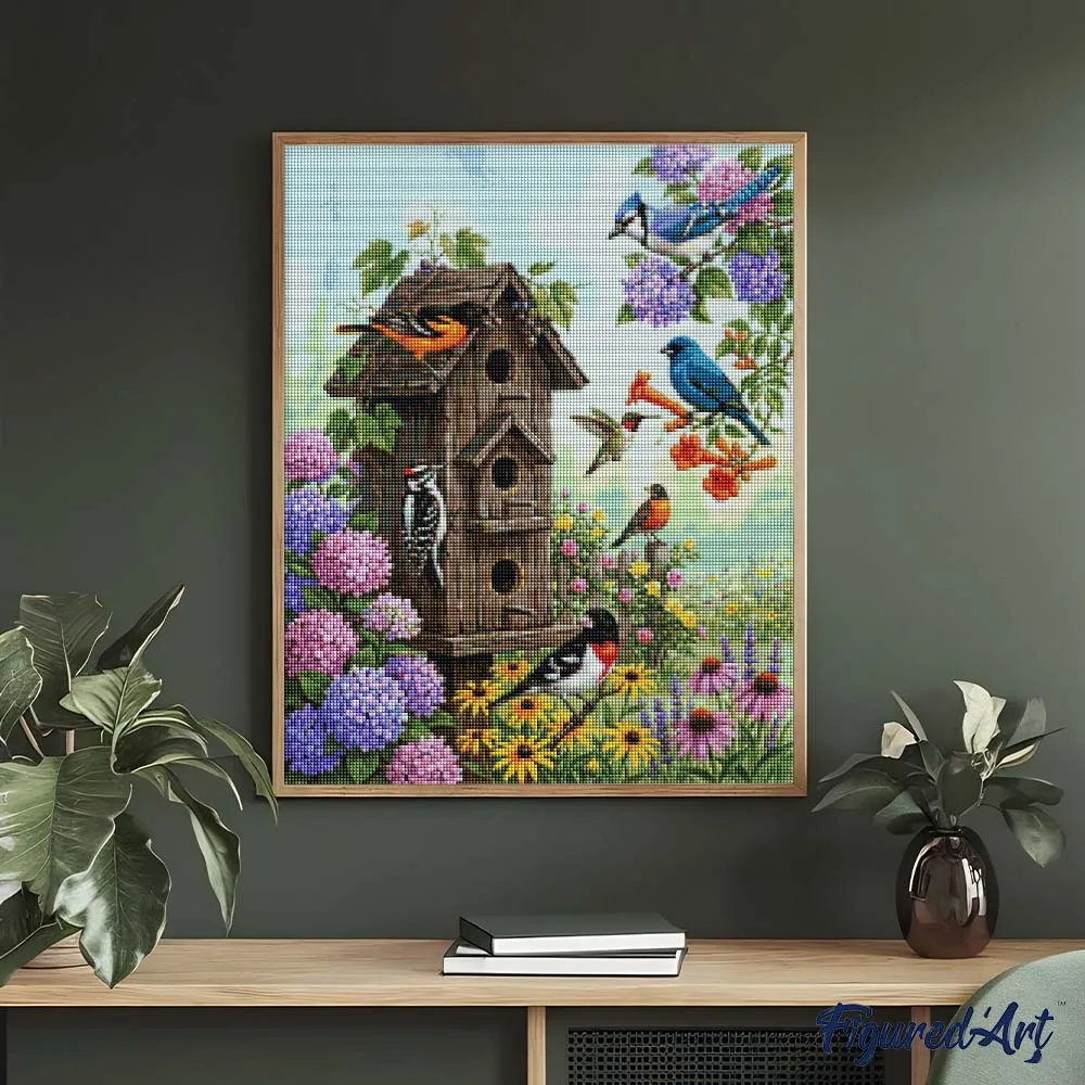 Figured'Art Vogelhuisjestuin diamond painting 40x50cm vogels