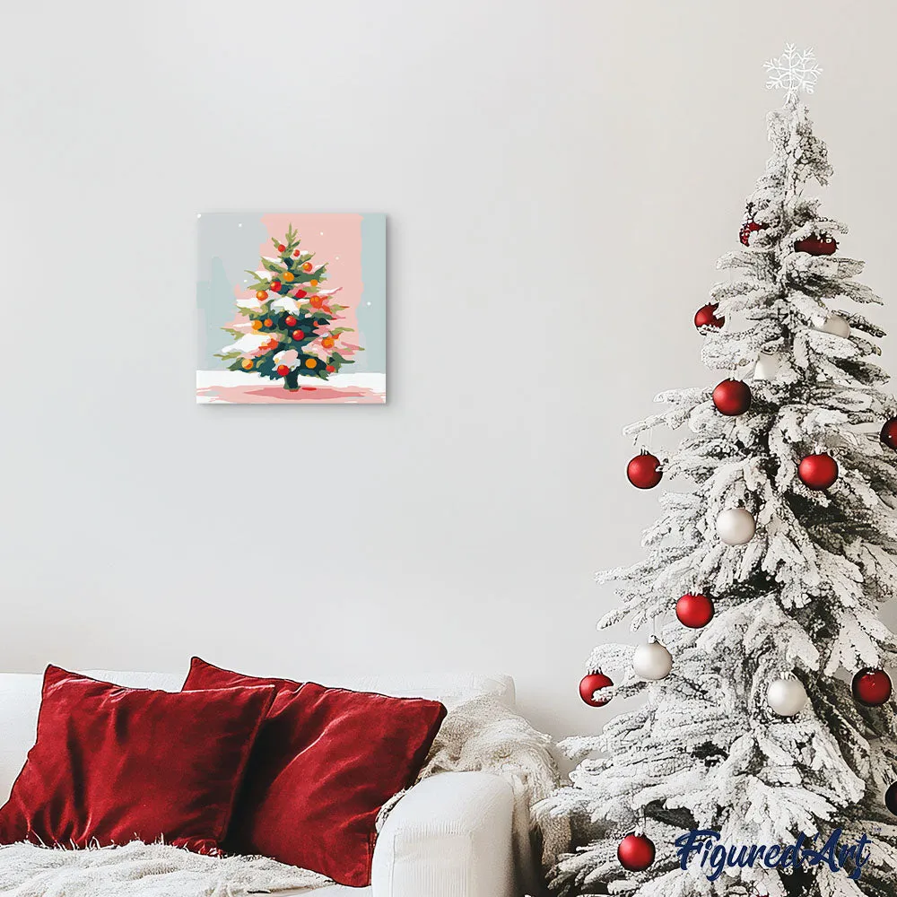 Figured'Art Mini Schilderen op Nummer Besneeuwde kerstboom 20x20 cm met frame
