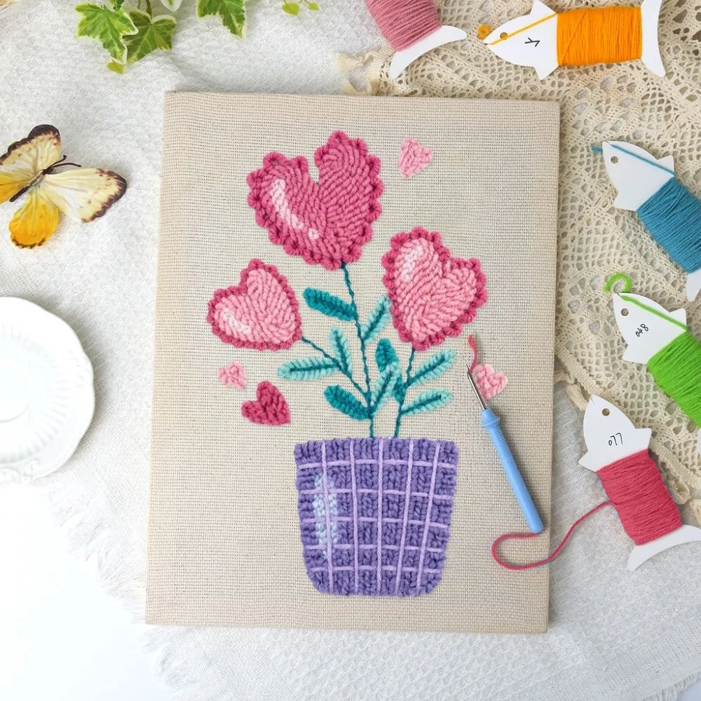 Figured'Art Hartelijke Bloemen punch needle pakket 20x30 cm katoen