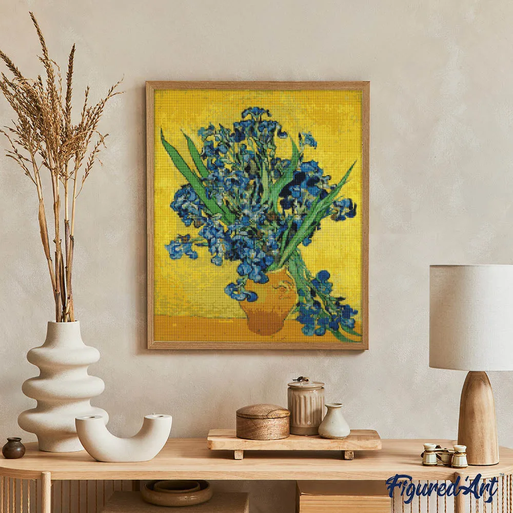 Figured'Art Vaas met Irissen Van Gogh diamond painting full drill
