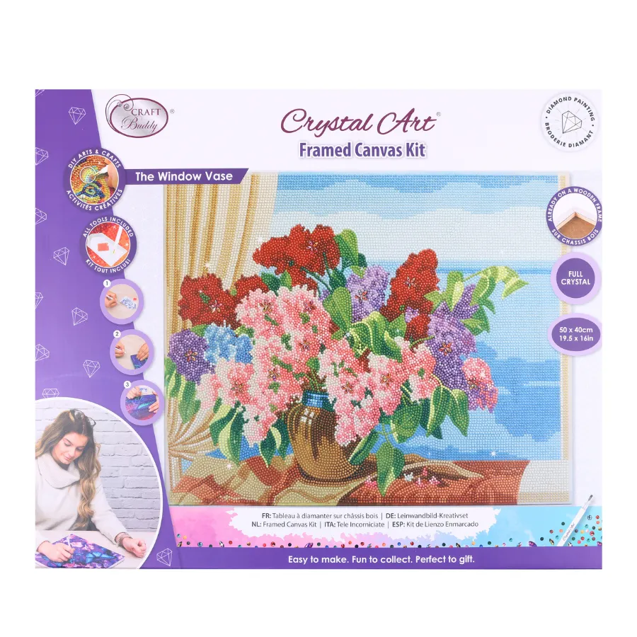 Craft Buddy The Window Vase Crystal Art canvas 50x40 cm bloemen