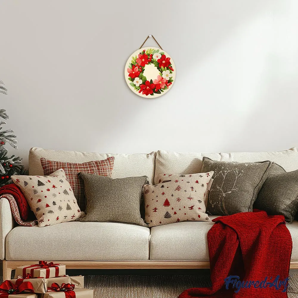 Figured'Art Bloemige kerstkrans schilderen op nummer hout 30 cm