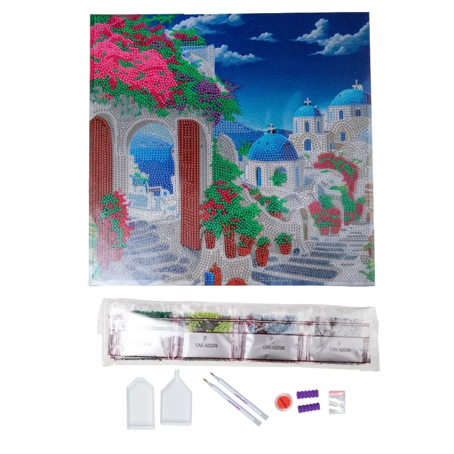 Craft Buddy Crystal Art Blue House View Canvas 30x30 cm