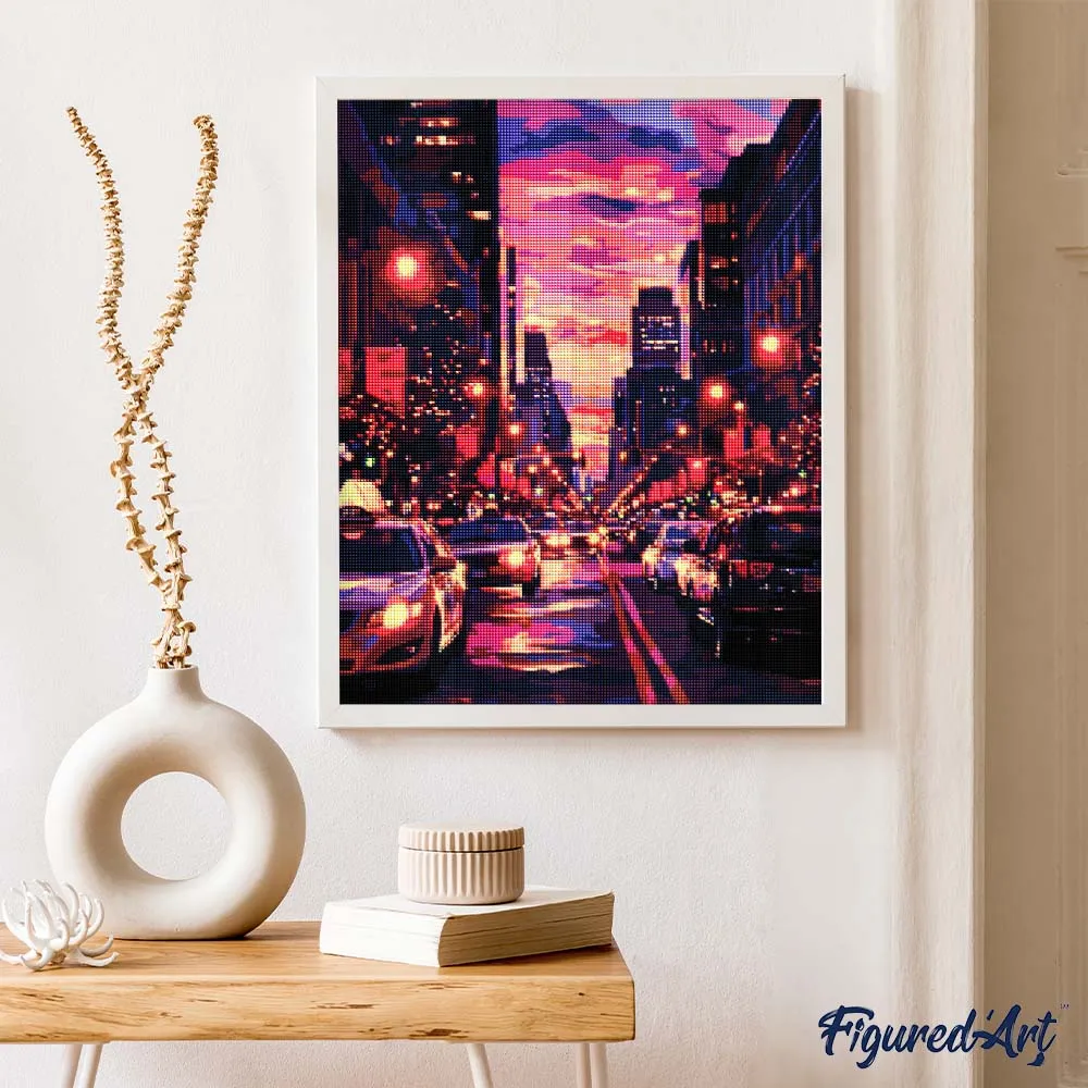 Figured'Art Stedelijke zonsondergang diamond painting full drill