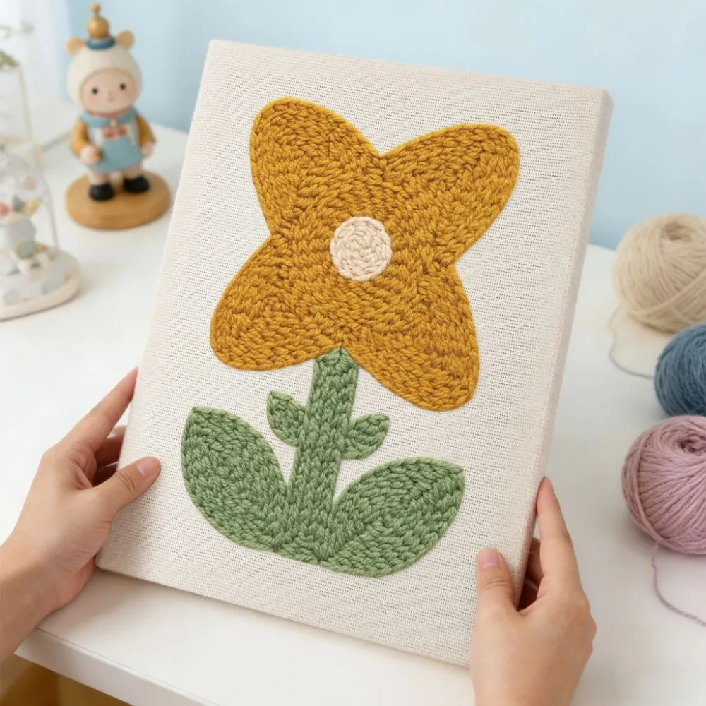 Figured'Art Zonnige Bloem punch needle pakket met frame zacht