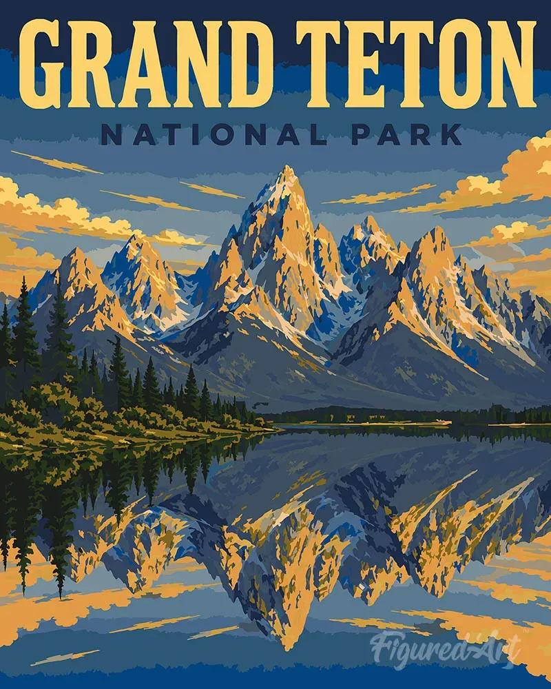 Figured'Art Grand Teton schilderen op nummer 40x50 cm bergen