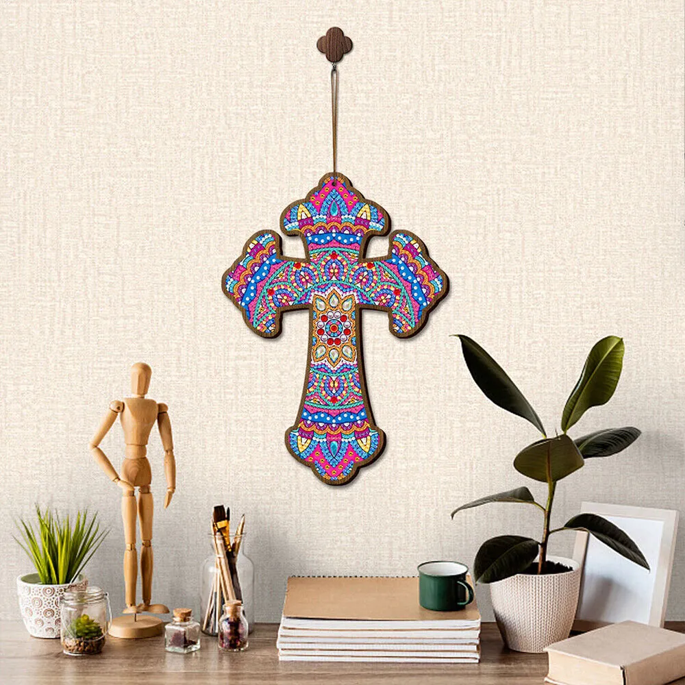 Figured'Art Kruis Mandala diamond painting deurhanger 25x18cm hout