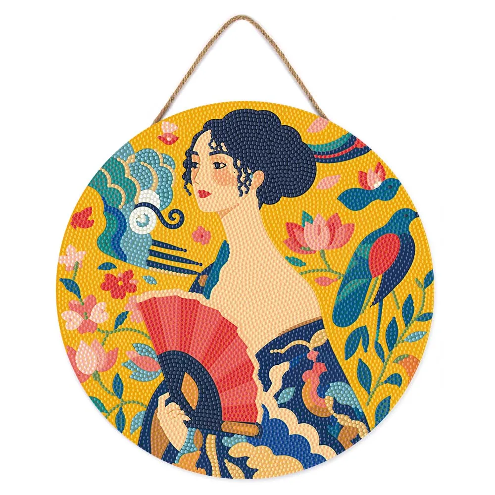 Figured'Art Dame met waaier Klimt diamond painting hout 30cm