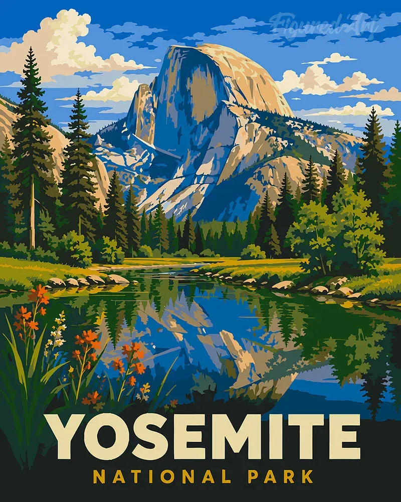 Figured'Art Yosemite Half Dome schilderen op nummer 40x50 landschap