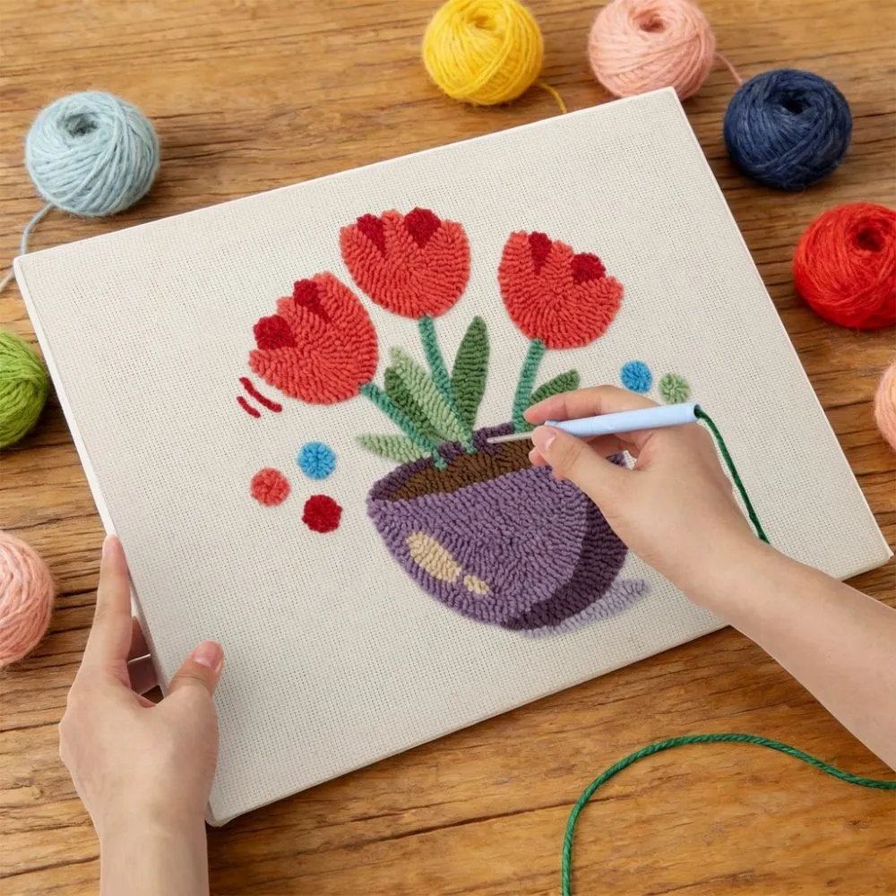 Figured'Art Kleurrijke Tulpen punch needle pakket met frame
