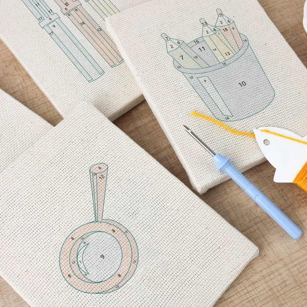 Figured'Art Punch Needle Minimalistische Bureau Iconen 4 Stuks