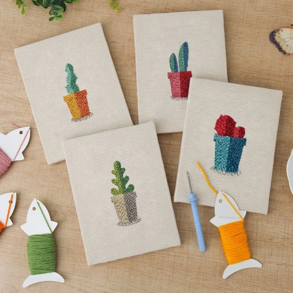 Figured'Art Punch Needle Kleine Vetplanten Potjes 1 set 4 stuks 15x20cm