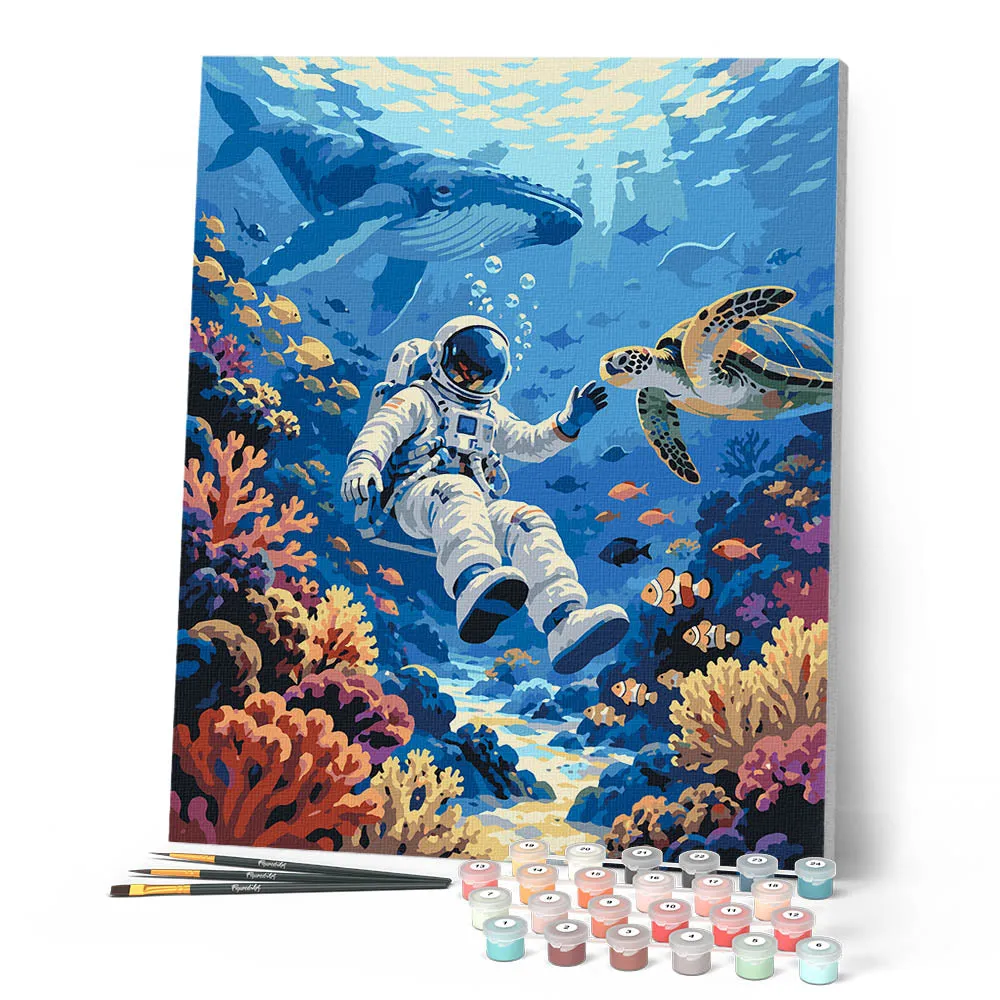 Figured'Art Avontuur van de Astronaut in het Koraalrif schilderen op nummer 40x50 cm
